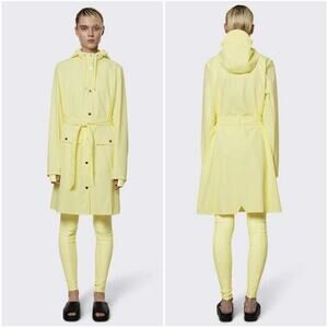 RAINS Curve W Hooded Jacket Straw Yellow Waterproof XL Rain NWT $140